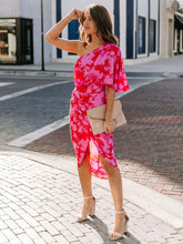 Summer Dress Oblique Shoulder Floral Print Pattern Backless Rose Red Beach Maxi Dress